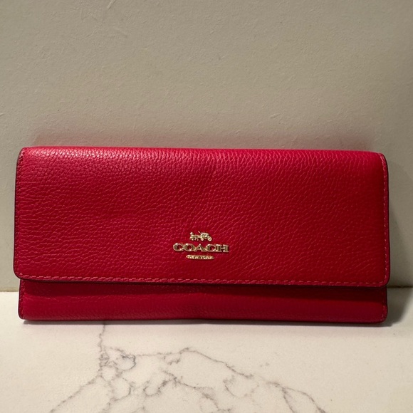Coach Cherry Red and Gold Soft Leather Trifold - Picture 12 of 16